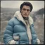 Placeholder: Actor Alain delon, blue, autochrome, plastic puffy jacket