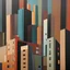 Placeholder: vibrant rich dark colors, Urban Geometry" - Create a minimalist painting that captures the clean lines and angles of a modern cityscape.