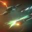 Placeholder: EXPLODING SPACESHIP, TWO SHIPS SHOOTING LASERS IN BATTLE, cinematic lighting, 4k, 8k, octane render, digital concept art, extremely detailed, ambient lighting, GREEN