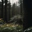 Placeholder: a dramatic scene in a dense forest with A FIR BRUNCH under the rain. The background should feature raindrops falling around the leaves.