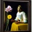 Placeholder: Flowers and goats muted colors in outer space by Vermeer