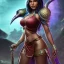 Placeholder: Full body, fantasy setting, heroic fantasy, woman, dark skin, Indian, 20 years old, half-hawk haircut, magician, warrior, hourglass body shape, bicolor hair, muscular, cinematic, Arabian clothes