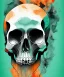 Placeholder: minimal lineart skull. watercolor and ink. black background. teal and orange