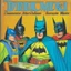 Placeholder: A 1980 medieval comic cover of a dark universe masonic sad drunk batman cosplay convention, green batman, orange batman, cyan batman, white batman.