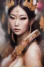 Placeholder: full body portrait a wonderfull woman hitomi tanaka, full body, geisha fantasy, big curves, voluminous long black hair, ultradetailed fine art photo of a indian, weet face portrait, snow flakes parti