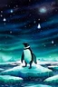 Placeholder: A poetic scene of a penguin standing on an iceberg, surrounded by shimmering northern lights and snowflakes.