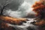 Placeholder: [Windy autumn day (stormy weather). The Power of Nature in Action]////////// digital painting hyperdetailed high contrast action low light Pale colors