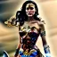 Placeholder: Wonder woman battles a insect, futuristic design, rain in background, close-up face, geometric armor, female face, 3d unreal engine, black face, close up armor, fine detail, lovely face, cyber parts