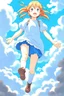 Placeholder: Girl falls from the sky among the clouds. Anime style