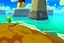 Placeholder: Legend Of Zelda: Wind Waker style view of a vast ocean, stylized, colorful, adventurous, no ships.