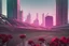 Placeholder: city, flowers, trees, sunny day, spring, sci-fi, cyberpunk influence