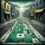 Placeholder: Pop surrealism, Image a Street that looks like a Monopoly Board, profound, dramatic, magic realism