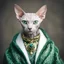 Placeholder: Close-up of cute Egyptian sphinx cat in leopard coat, fantasy portrait, dark fantasy, beautiful detailed eyes, Ancient Egypt style, unsplash, egyptian, gothic, very detailed, high quality, mysterious, beautiful sphinx cat, detailed eyes, intricate details, beautiful big green eyes, hairless, jewelry around neck, full body portrait, in luxurious albino dwarf coat, gothic style, high quality, fantasy art, Ancient Egypt theme, artbook, misticism, by Amor Fati, Broken Glass effect, no background, st