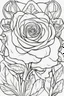 Placeholder: flowers coloring page for kids, rose, cartoon style, thick outline, low details, no shading, no color