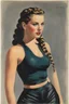 Placeholder: a Celtic girl with braids in a dark tight sport outfit, she does gym, panting [Original cover pages by Jack Sparling from various issues of Monty Hall of the U.S. Marines, published by Toby Press, 1951-53.]