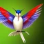 Placeholder: white, red and blue 3d cute colibri bird flying