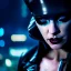 Placeholder: portrait, beautiful punk busty female Cyborg, intense stare, sad blue eyes, post-apocalyptic in a cyberpunk city,minimal skintight leather jacket, bladerunner, realistic, intriacte detail, sci-fi fantasy style, volumetric lighting, particles, highly detailed ,cinamatic , deep colours,8k, in the style of Kaare Andrews