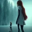 Placeholder: A girl who leaves while she walks away and looks back, she sad and heartbreaking,