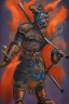 Placeholder: Zaprodan, the 'Thunder Drummer' is depicted as a short and stout man, thick and barrel-chested. His arms strong from swinging his hammer all day. His armor is blue steel, detailed in a deep orange color. He has a fire red Mohawk and beard. He wields a battle axe of great power. It has been lost for centuries. He is a god quick to laughter and celebrating, drinking ale and toasting to his mighty deeds with his allies