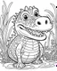 Placeholder: create a 2d black outline, "safari smiling cartoon crocodile coloring book for toddlers", coloring page, low details design, black contour, coloring page design, simple background, colorful , card style, coloring page for kids, white background, sketch style, safari landscape, cartoon style