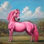 Placeholder: a pink horse with a big man sit it like a 19th painting