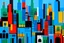 Placeholder: A blue city near a metropolis painted by Stuart Davis