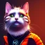 Placeholder: Scottish cat toddler, smile, cyberpunk headphone, sunglass, gangsta neckless, full body, orange puffer jacket, tokio background, dramatic lighting, hyper realistic, unreal engine 5, 16k