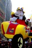 Placeholder: macy's day parade float of Bill Newton from hill climb racing