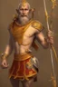 Placeholder: The monk stands with feet shoulder-width apart, holding the spear diagonally across his body with both hands.