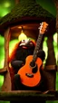 Placeholder: portrait of hairy rock guitar ninja carrot living inside a tree house in a hollow huge tree growing light bulbs, singing into ornate studio mic,bokeh like f/0.8, tilt-shift lens 8k, high detail, smooth render, down-light, unreal engine, prize winning