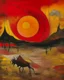 Placeholder: A dark grayish red fiery savanna painted by Wassily Kandinsky