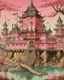 Placeholder: A pink castle with magic mirrors designed in Japanese origami painted by Utagawa Hiroshige