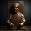 Placeholder: Create an image of old portrait statue copper with strange runes