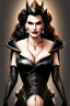 Placeholder: painting of lisa ann as evil queen in black leather, feminie, angry, stern look on her face, volouptous, busty, cleavage, emperious, mature, highly detailed, digital painting, artstation, concept art, smooth, sharp focus, illustration, art by gaston bussiere and alphonse mucha