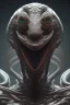 Placeholder: snake alien, head,8 eyes, smile, 8k, with hairs, finely detailed, photo realistic, HR Giger style