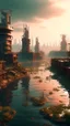 Placeholder: After the greenhouse effect, The city of 2023, polluted city, A bunch of factories, polluted water. Surreal, wonderful craftsmanship, depth of field, sharp focus, unique art, 8k, mysterious