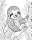 Placeholder: create a 2d black outline, "safari smiling cartoon sloth on a branch coloring book for kids", coloring page, low details design, black contour, coloring page design, simple background, colorful , card style, coloring page for kids, white background, sketch style, safari landscape, cartoon style