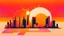 Placeholder: minimal design,shapes, synthwave, synthwave sun, synthwave city, simple,iconic:1.8), Explosion of color in city, comic style