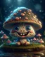 Placeholder: Magical mini kawaii mushroom with smiling face, Liquid Structure, Flying Petals, Sparks, Lightning, Splash, Portrait Photography, Fantasy Background, Intricate Patterns, Ultra Detailed, Luminous, Radiance, cartoon style, Complex Details, Intricate Details, 16k, HDR, High Quality, Trending On Artstation, Sharp Focus, Studio Photo, Intricate Details, Highly Detailed, By Greg Rutkowski