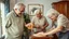 Placeholder: Elderly pensioners polishing furniture. Everyone is happy. Photographic quality and detail, award-winning image, beautiful composition.