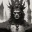 Placeholder: "the king of corrupted souls negative black and white Speedpaint with large brush strokes by , Gerald Brom, Ismail Inceoglu, , Gazelli, M.W. Kaluta, richard anderson, paint splatter, white ink, a masterpiece, 8k resolution, trending on artstation, horror, terrifying, highly detailed and intricate, Professional photography, bokeh, natural lighting, canon lens, shot on dslr 64 megapixels sharp focus