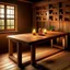 Placeholder: Generate an image of a table with wooden shelves and a warm, inviting atmosphere. The table should be well-lit with soft, natural lighting The background should be slightly blurred.
