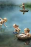 Placeholder: four kids SWIMMING AND PLAYING on beautiful lake . one of them cooking fish and the other three playing on a by Jean-Baptiste Monge, highly detailed, lighting, very attractive, beautiful, high detail, award winning, hyper-realistic, high definition, crisp quality, watercolor highly detailed Award winning photography photorealistic