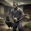 Placeholder: a black man holding a chicken in a village setup 3D real image