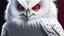 Placeholder: a white evil Owl with fangs, bloodshot eyes, blood, horror, that looks into the camera, hyperrealistic, extremely detailed, 8 THOUSANDS mystical, trending on artstation, sharp focus, studio photo,