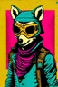 Placeholder: a masked bandit in muted punk rock attire, in the style of pop art