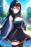 Placeholder: girl, masterpiece, best quality, cinematic lighting, detailed outfit, vibrant colors, perfect eyes, black hair, golden eyes, long hair, thigh highs, outdoors, black stockings,