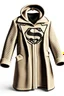 Placeholder: Superman's Balenciaga overcoat Winter elegant inspired by Superman's emblem design beige tones with dual color on a white background, product catalog photography, soft spot lighting, depth of field, 4k –ar 3:5 –q 2