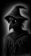 Placeholder: pencil drawing of a scare crow. Spooky, scary, halloween, realistic, black paper