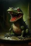 Placeholder: crocodile rocket, slightly demonic alien gremlin rat in it, prize winning oil painting